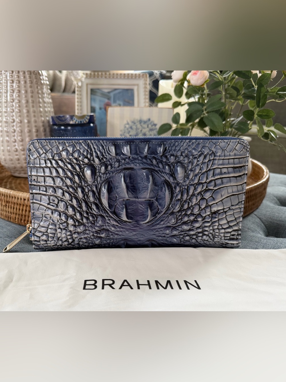 BRAHMIN Skyler Bellbottom Blue Ombre Melbourne Large Zip Around Wallet
